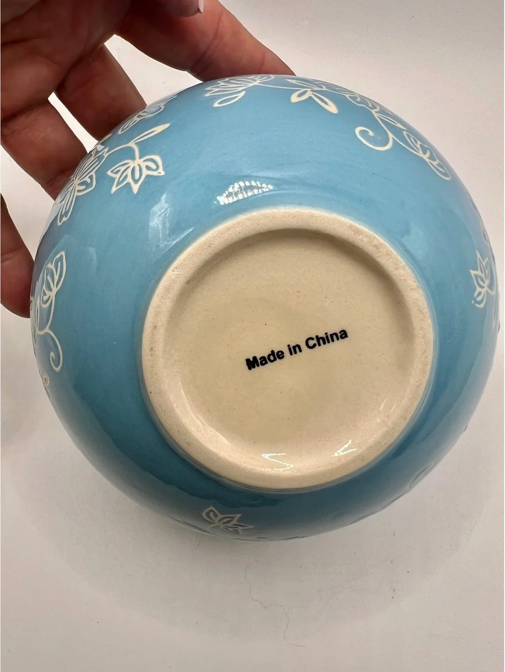 Cottagecore light blue ceramic Sugar Creamer Ivory Floral Design 4” tall